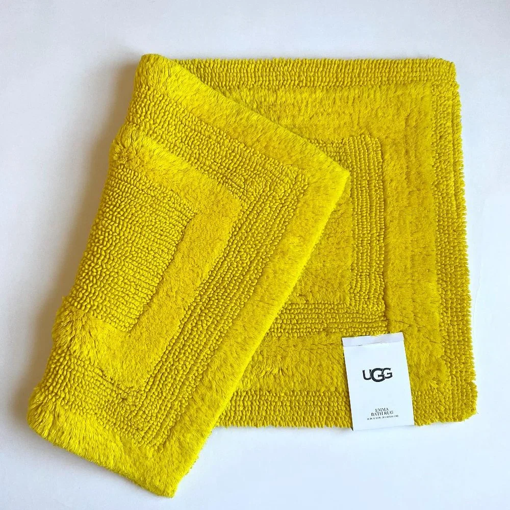 NWT UGG Bath Mat Bath Rug Yellow Cotton Reversible 20x32 in